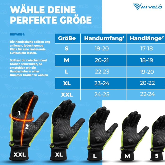 Велосипедні рукавички MIVEO для чоловіків та жінок - водонепроникні з Ergo-Pad, сумісні з сенсорними екранами, зимові та перехідні рукавички, відбивачі, розмір XXL, для осені/весни