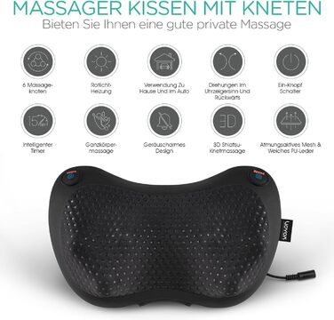 VOYOR HEALTH Масажна подушка з підігрівом, шиацу масажер з 3D головками, електричний прилад для зняття м'язового болю шиї, спини та ніг, подарунок для чоловіків і жінок, чорна
