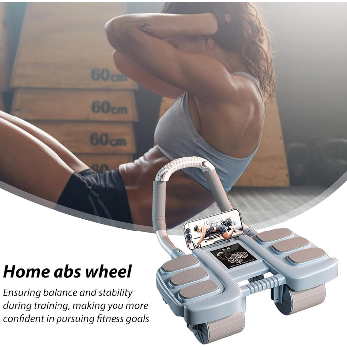 Колесо для пресу Ab Roller Wheel, тренажер для пресу з 4 колесами, для розвитку м'язів кора та сили пресу, автоматичний відскок, підходить для початківців та професіоналів (блакитний)