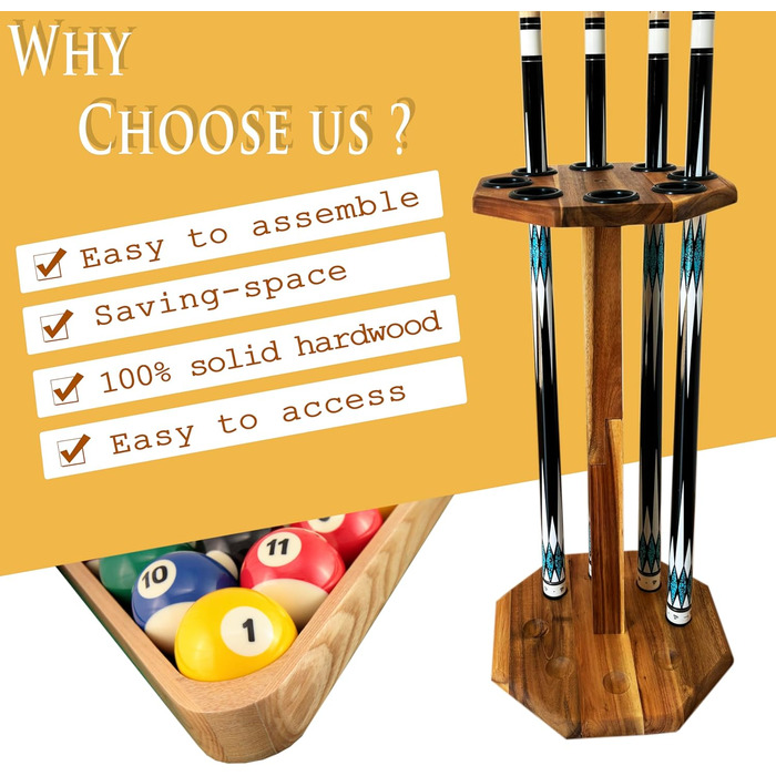 Стійка для більярдних київ на 8 київ, аксесуар для більярдного столу, дерев'яний підлоговий стійка, коричнева (FLOOR-8-MAHOGANY)