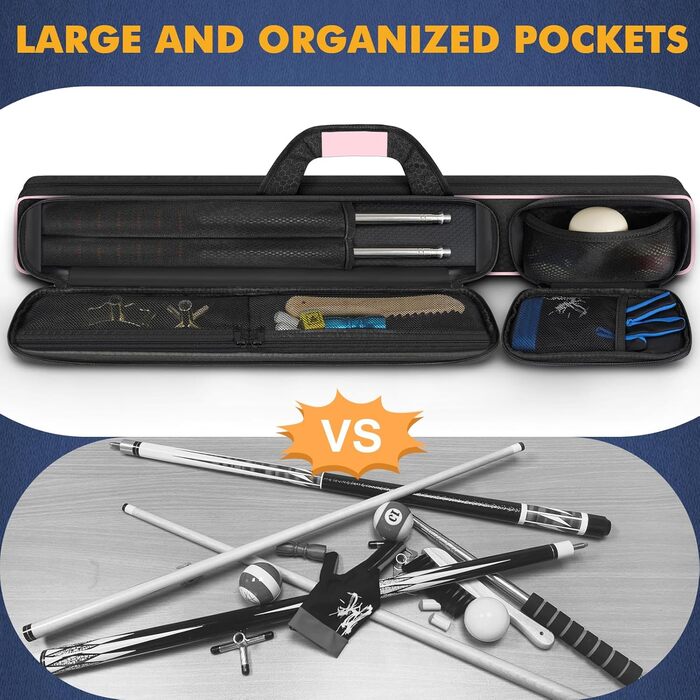 Чохол для більярдної кули (2x2) на 2 кули з кишенями на блискавці для аксесуарів, міцний, поліестер, з плечовим ременем та ручкою, м'який, для жінок та чоловіків (Рожевий/Чорний)