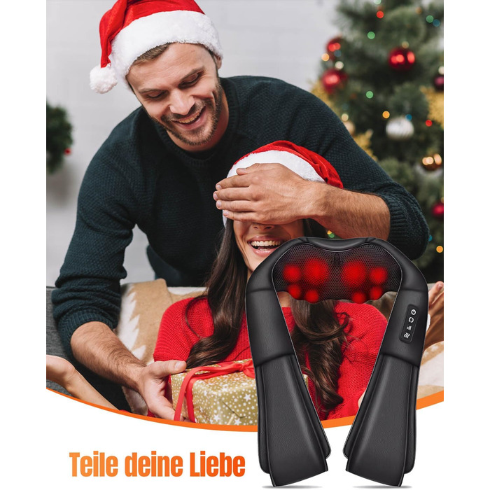 Масажер для шиї з підігрівом 2026, 4D Shiatsu масажер для шиї та плечей, знімає біль у шиї, спині, попереку тощо, з мережевим та автомобільним адаптером, подарунок для батьків та партнерів, чорний