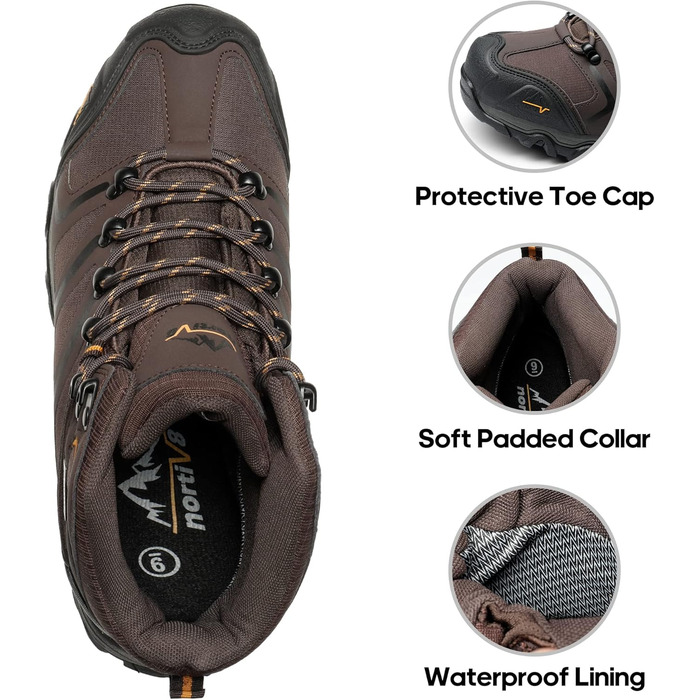 Чоловічі туристичні черевики NORTIV 8: водонепроникні трекінгові черевики для хайкінгу та альпінізму, колір: коричневий/чорний