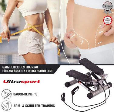 Міні степпер Ultrasport Swing Stepper з еспандерами, фітнес тренажер з комп'ютером для кардіо та зміцнення м'язів