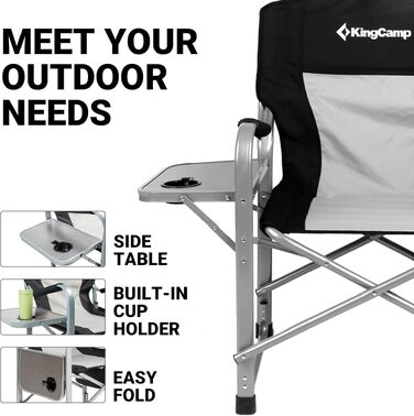Комплект складаних кемпінгових стільців KingCamp (2 шт) з підставою-столиком, підлікутниками та підвищеною міцністю до 200 кг, сірі