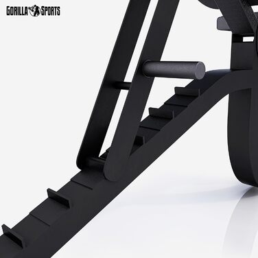 GORILLA SPORTS® універсальна лавка для жиму, сталева, чорна, 7-рівнева спинка, 5-рівневе сидіння, 140x72,5x54-138 см, багатофункціональна фітнес лава для тренувань, шраґ, плоска, негативна