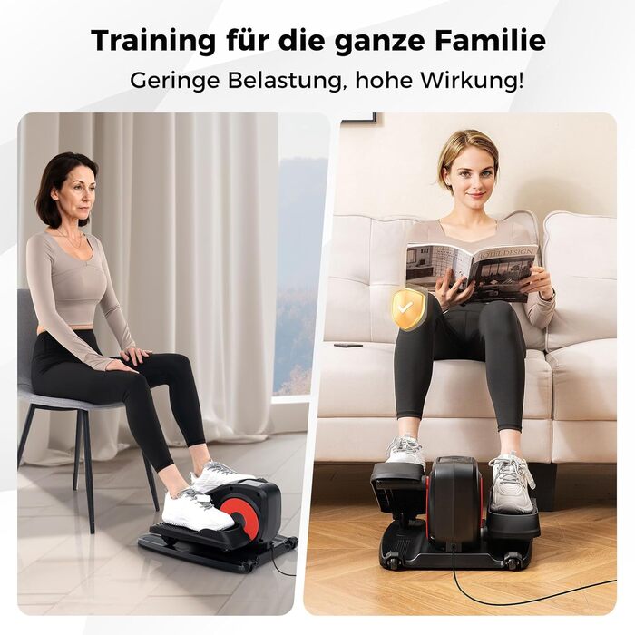 Еліптичний тренажер COSTWAY Mini під стіл, електричний з LED-дисплеєм та пультом, для дому, портативний, червоний