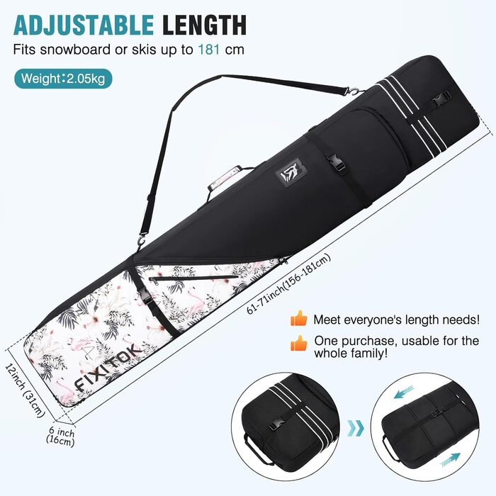 Чохол для сноуборду Flamingo з регульованою довжиною (157-181 см), водонепроникний, з повним захистом для борду, черевиків, одягу, шолому та спорядження