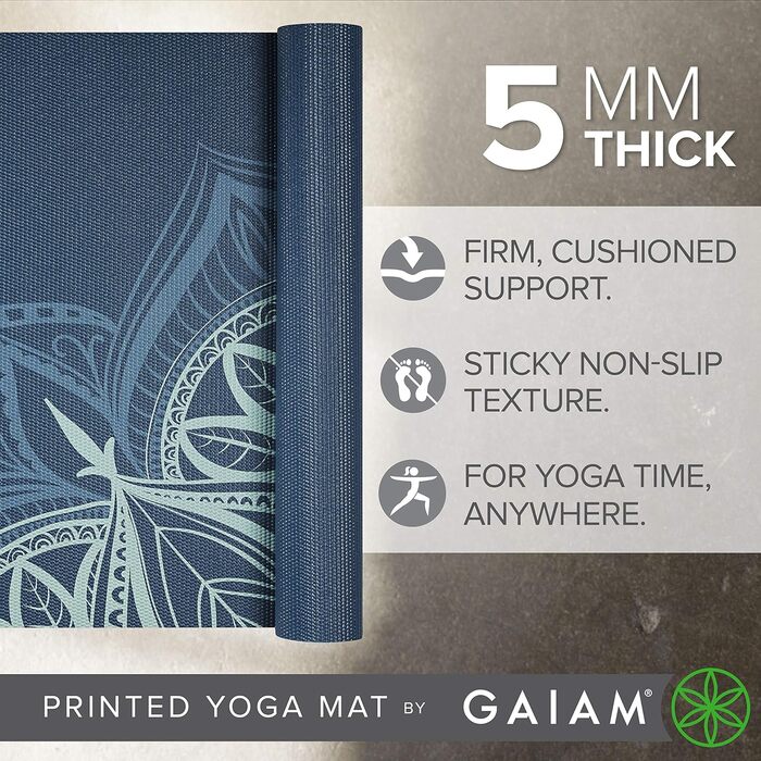 Йога мат Gaiam Premium 5 мм – антиковзка тренувальна килимок для йоги, пілатесу та фітнесу (172,7 x 61 x 5 мм), колір Cool Mint Point