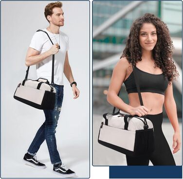 Спортивна сумка маленька з відділенням для мокрого, 35×20×20 см, ручна поклажа, міні-дуфіль, з кількома відділеннями для спорту, відпочинку, коротких подорожей (бежева)