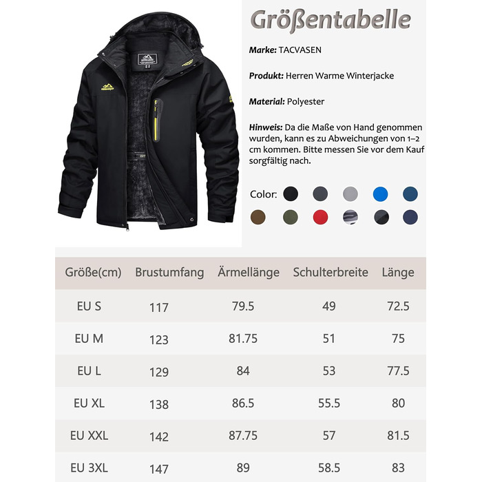 TACVASEN Чоловіча тепла зимова куртка з капюшоном, водонепроникна, чорна