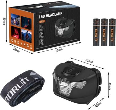 Кепка-ліхтар BORUIT BR01 LED, червоний промінь, акумулятор AAA, 4 режими світла, IP66, водонепроникна, для дорослих та дітей, кемпінг, біг, походи, риболовля, чорний