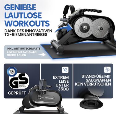 Тренажер для ніг та рук HELDENWERK Pedaltrainer PRO Set — домашній велотренажер для літніх людей та реабілітації, безшумний, сертифікований TÜV/GS