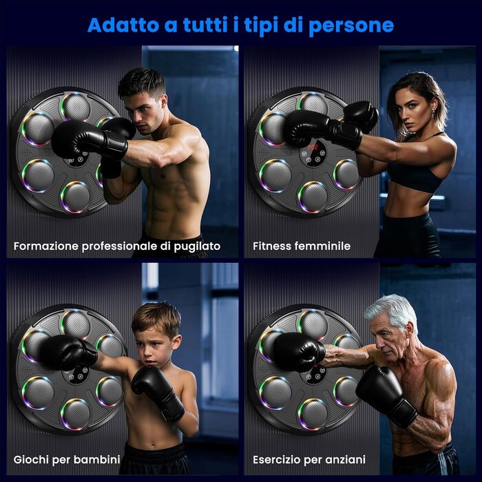 Музична боксерська машина з LED-підсвіткою та Bluetooth, 12 швидкостей та режимів, для дорослих та дітей, чорна