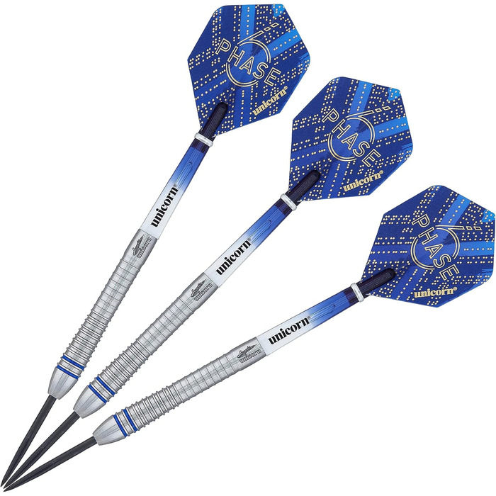 Набір дротиків Unicorn з сталевим вістрям Gary Anderson 90% вольфрам, сині акценти, 21-24 г, у подарунковій коробці