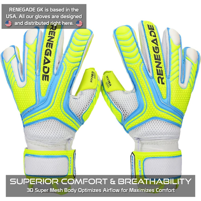 Воротарські рукавиці Renegade GK Vulcan Microbe-Guard (розміри 6-11, 4 стилі, 3 рівень) Pro-Tek, гібридний крій Roll-Negative, Hyper Grip 3.5+3мм для дорослих, молоді, дітей
