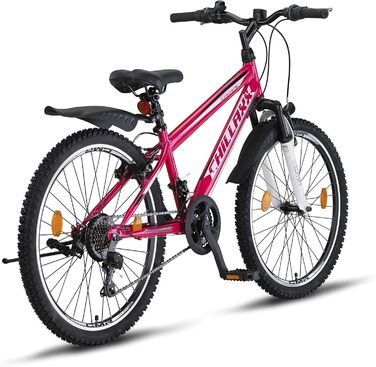 Гірський велосипед Chillaxx Bike Escape 24/26 дюймів, 21-швидкісний, для дівчат, хлопців, жінок і чоловіків, рожево-білий, V-гальма, преміум-якість