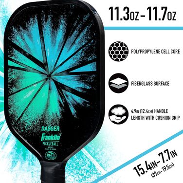 Набір для піклболу Franklin Sports: 2 ракетки Dolch зі скловолокна та 4 м’ячі X-40, сертифікований USAPA, для 2 гравців