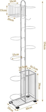Металева стійка для м'ячів Smusei, 7-ярусна, з 2 кошиками та гачками. Організатор для баскетболу, футболу, волейболу та інших м'ячів. Сріблястий колір