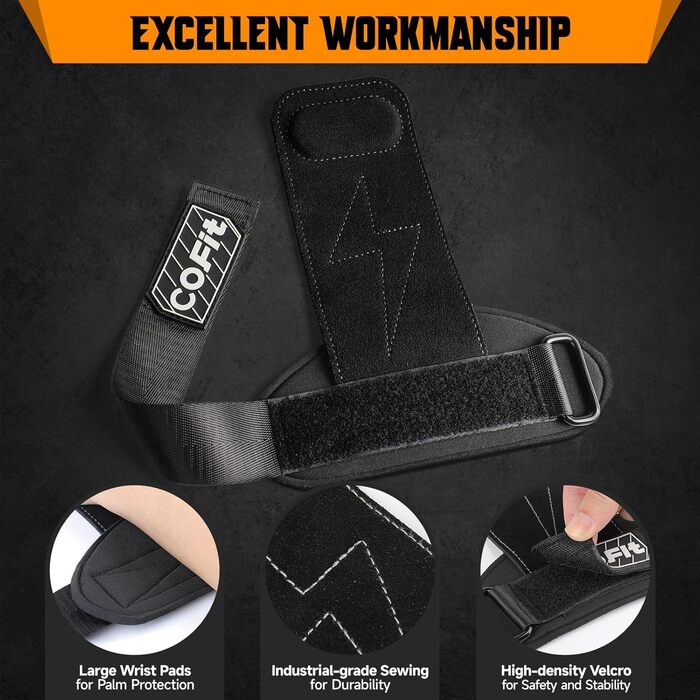 Напульсники для важкої атлетики COFIT, фітнес-напульсники, ремені для силових тренувань, підйомники для тяги, покращена фіксація та захист зап'ястя (чорний)