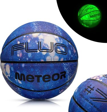 Світний баскетбольний м'яч meteor №7, флуоресцентний, м'який, для тренувань, світиться в темряві, синьо-білий, для дітей та підлітків