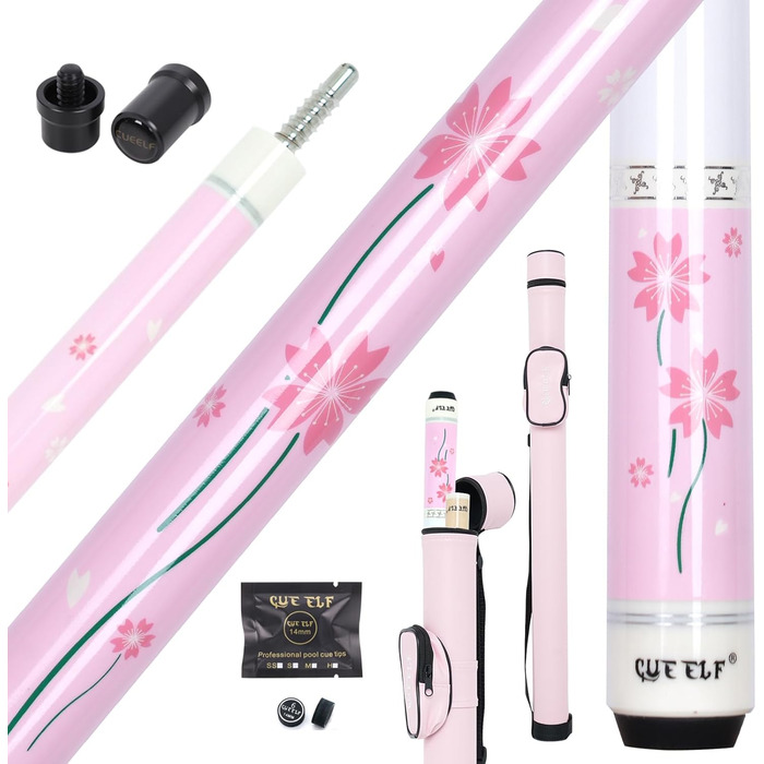Професійний більярдний кий, 147,3 см, канадський клен, 20 oz, рожева квітка, подарунок для жінок