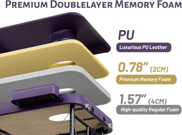 Професійний масажний стіл DOVANS, переносний, 3-секційний, преміум піна Memory Foam, алюмінієві ніжки, навантаження до 500 кг, 8 рівнів висоти, регульований, з чохлом, фіолетовий