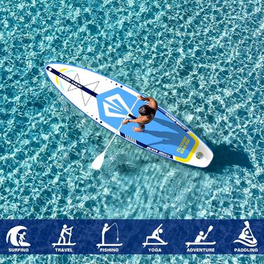 Надувне SUP-борд Tuxedo Sailor Stand Up Paddle Board з аксесуарами, для дорослих та підлітків, блакитний та жовтий