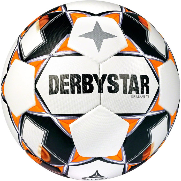 Футбольний м’яч Derbystar Brillant, розмір 5, біло-чорно-помаранчевий, для дорослих, унісекс