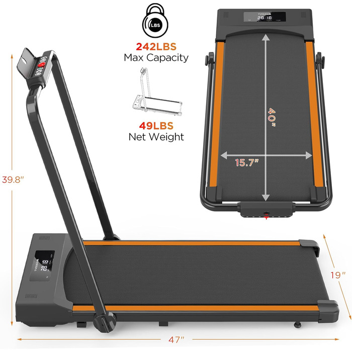 Біговий доріжка для дому Walking Pad, стіл для бігу, 1-10 км/год, LCD-дисплей, пульт керування, помаранчевий