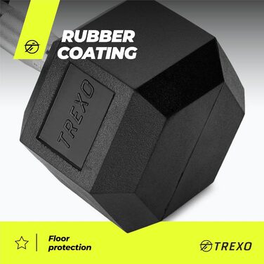 Гантеля TREXO Hex 17,5 кг, гексагональна, гумована, чавунна, для силових тренувань вдома, ергономічна ручка, міцна, універсальна