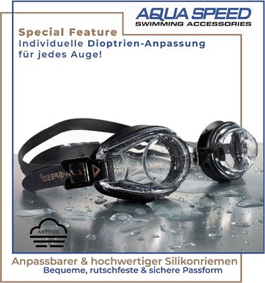 Окуляри для плавання Aqua Speed Lumina з діоптріями для дорослих (чорні, прозорі лінзи, короткозорість, індивідуальний підбір лівої та правої лінзи)