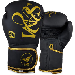 Професійні рукавички для MMA S&M Logistik, 10 унцій, чорні/золоті, для спарингу, тренувань, греплінгу, шкірозамінник, для боксу, муай-тай, кікбоксингу, для дорослих чоловіків і жінок