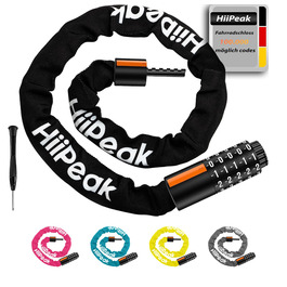 Надійне велозамок HiiPeak з 5-значним кодом, 94 см, 7 мм, для велосипеда, мотоцикла, грилю, чорний