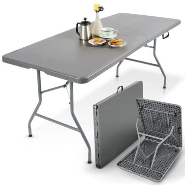 Складний садовий стіл Arebos Buffettisch 182x74x74 см, вуличний, для тераси, балкона, кемпінгу, антрацит, на 8 осіб