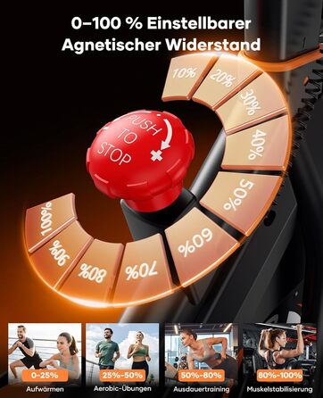 Велотренажер Neu Toputure з вимірюванням пульсу, 15 кг маховик, магнітний опір, до 160 кг, тримач для планшета, тримач для напоїв, помаранчевий