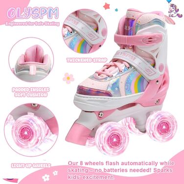 Ролики дитячі та жіночі, світлодіодні, 4 розміри, з сумкою для зберігання, для дівчаток та хлопчиків, початківців (M, Блідорожевий)