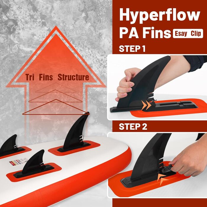 Надувний SUP-борд FunWater 320CM – комплект: весло, рюкзак, 3 ласти, насос, лінь – для початківців та досвідчених райдерів, 10'6, Orange/Weiß