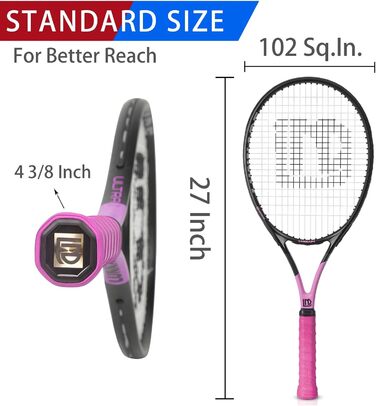 Тенісний набір для дорослих, 2 шт., довговічний, 68.6 см, з'єднаний, легкий, попередньо натягнутий та з новою насічкою, підходить для початківців та досвідчених гравців (фіолетовий/рожевий)