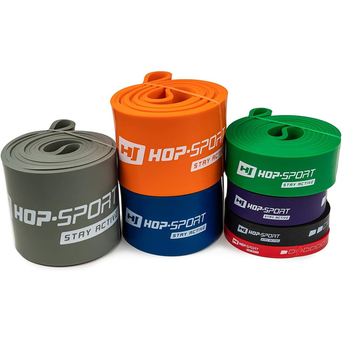 Фітнес-стрічки Hop-Sport з латексу, різний опір 7-137 кг, еспандери для силових і фітнес тренувань, для набору м'язової маси, чорні
