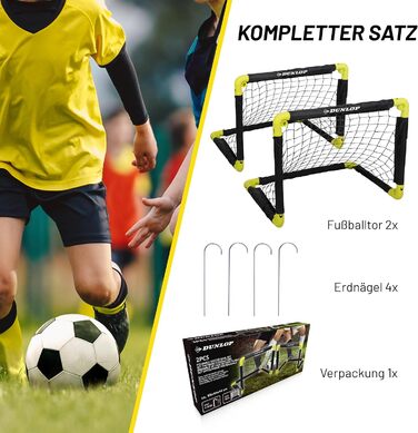 Складані футбольні ворота Dunlop для дітей, 2 шт, 50x44x44 см, чорні/жовті, для саду та кімнати, тренувальні аксесуари