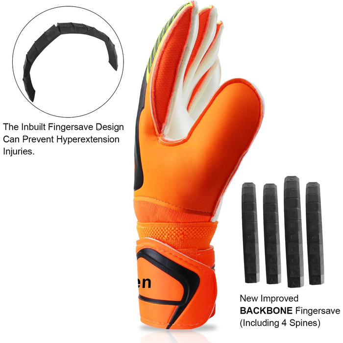 Воротарські рукавички JOYJ з FingerSave, дитячі унісекс, для футболу, Super-Grip, товстий латекс, помаранчеві (5)
