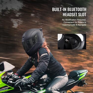 Мотошолом VEVOR інтегральний S, ABS, Bluetooth, змінне скло, DOT, чорний, для підлітків і дорослих