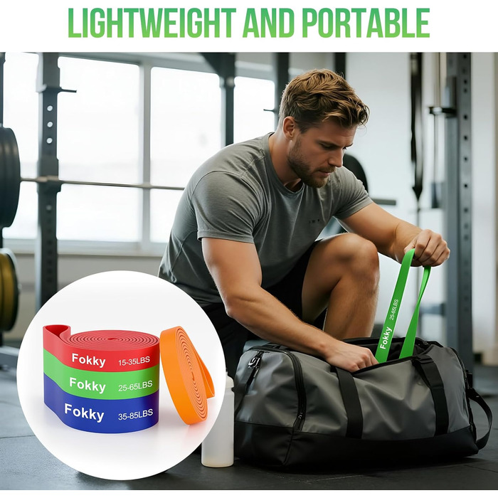 Набір гумових еспандерів Fokky Fitness для фітнесу та силових тренувань (4 рівні опору) з анкером для дверей, постером та сумкою