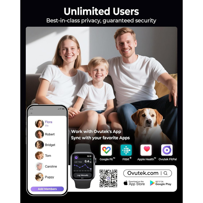 Ваги Ovutek для людей, цифрові ваги з аналізом складу тіла, 180 кг, дисплей, BMI, жир, м'язи, вода, 14 показників, фітнес-додаток, чорний