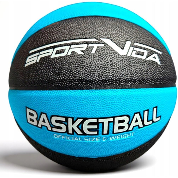 М'яч для баскетболу SportVida, розмір 7 - для гри в приміщенні та на вулиці, з преміум-шкіри PU, антиковзкий, для вулиці та залу, офіційний розмір (75-78 см), чорно-синій
