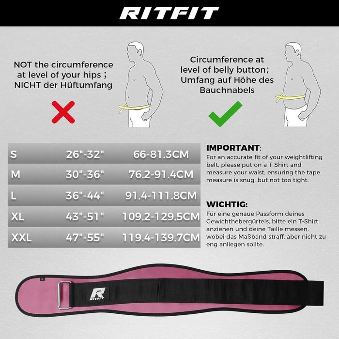 Пояс для важкої атлетики RitFit 6'' (Рожевий, M) для силових тренувань, бодібілдингу, пауерліфтингу з липучкою