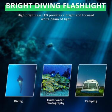 Ліхтарик підводний LED XLENTGEN 1500 люмен, USB зарядка, IPX8, 3 режими, для нічного дайвінгу та риболовлі