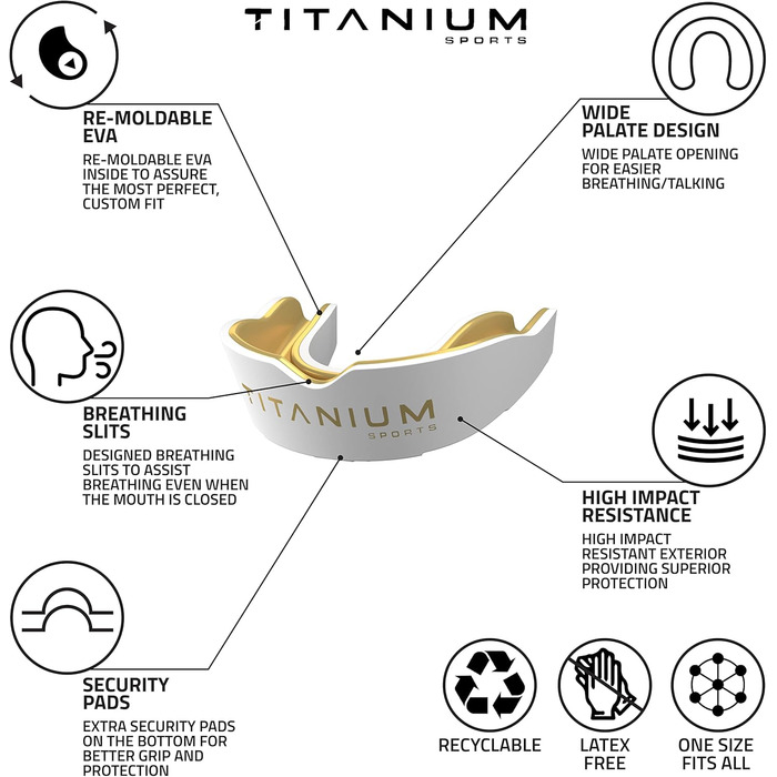 Захисний капу для спорту Titanium Sports Premium - Slim Fit з чохлом. Захист для боксу, MMA, джудо, карате, регбі, хокею, футболу. Підходить для дітей (<11) та дорослих (+12). Золотистий колір.