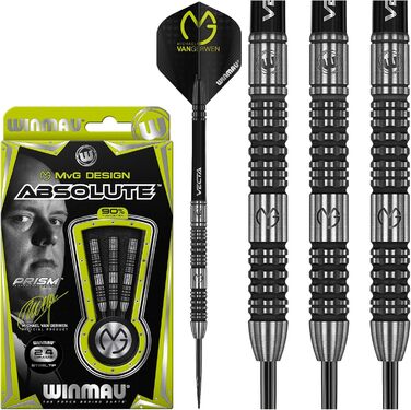 Дротики WINMAU Michael Van Gerwen MvG Absolute 24 г вольфрамові для дартсу, сталевий наконечник, набір з оперенням і хвостовиками, професійні